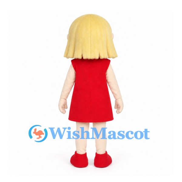 Girl Mascot Costume with Blonde Bob Hair and Red Dress