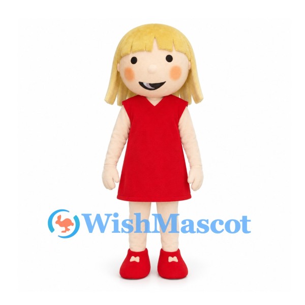Girl Mascot Costume with Blonde Bob Hair and Red Dress