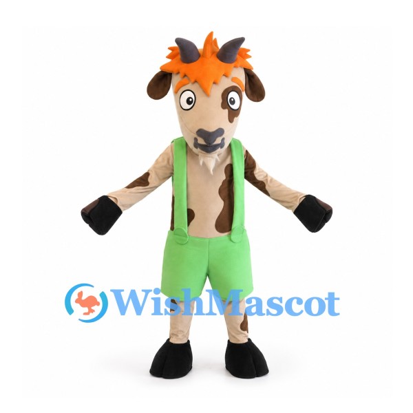 Goat Mascot Costume with Green Suspender Shorts