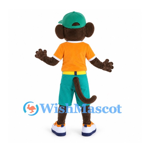 Monkey Mascot Costume with Green Cap and Yellow Polo Shirt