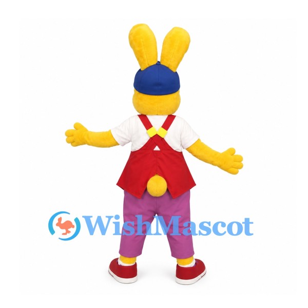 Yellow Rabbit Mascot Costume with Blue Headband and Red Vest