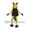 Dog Mascot Costume in Yellow with Black Superhero Cape
