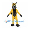 Dog Mascot Costume in Yellow with Black Superhero Cape