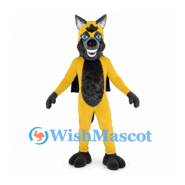 Dog Mascot Costume in Yellow with Black Superhero Cape