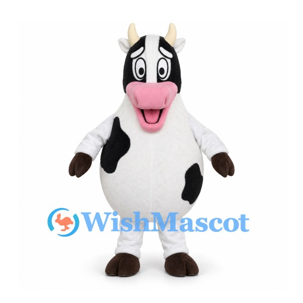 Black and White Cow Mascot Costume with Pink Snout