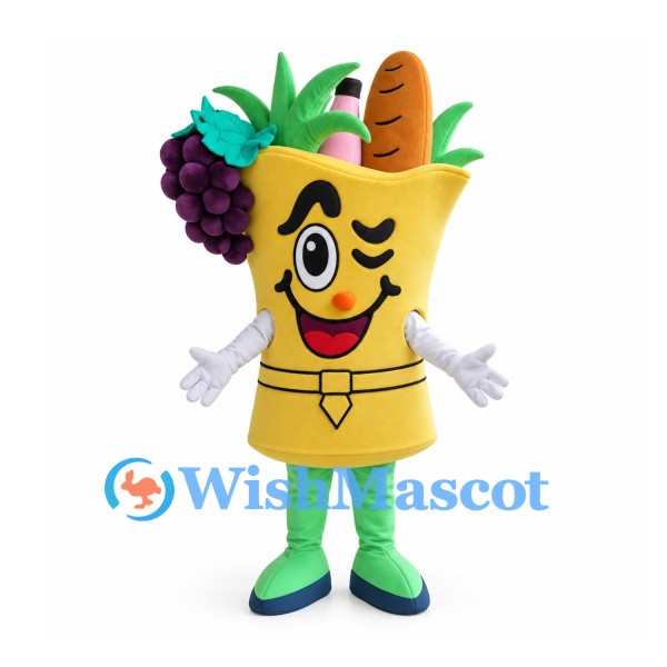 Shopping Bag Mascot Costume with Colorful Groceries