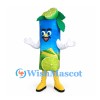 Lime Juice Carton Mascot Costume in Blue with Green Leaf Top