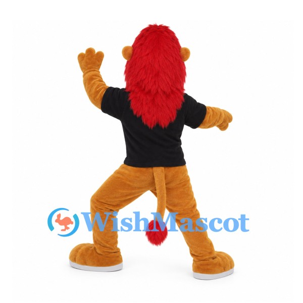 Lion Mascot Costume in Yellow with Red Mane and Black Shirt