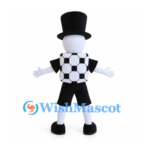 Man Mascot Costume with Black Top Hat and Checkered Shirt
