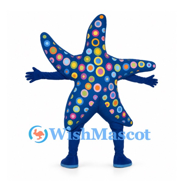Blue Starfish Mascot Costume with Colorful Spots