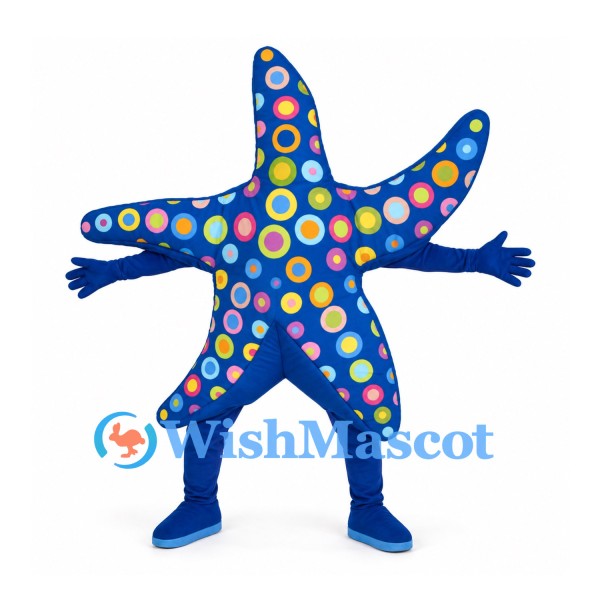 Blue Starfish Mascot Costume with Colorful Spots