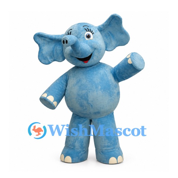 Blue Elephant Mascot Costume with Large Ears and Short Trunk