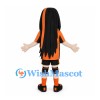 Wrestler Mascot Costume with Orange Mask and Long Black Hair