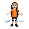 Wrestler Mascot Costume with Orange Mask and Long Black Hair
