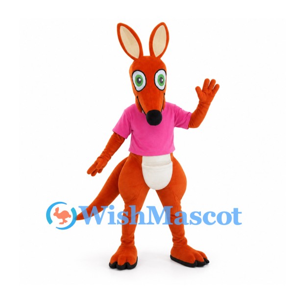 Orange Kangaroo Mascot Costume with Pink Shirt