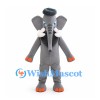 Gray Elephant Mascot Costume with Black Cap and White Tusks