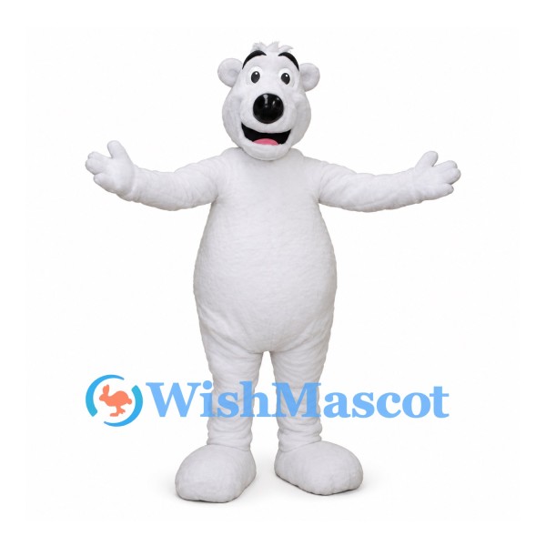 Polar Bear Mascot Costume in White with Open Mouth