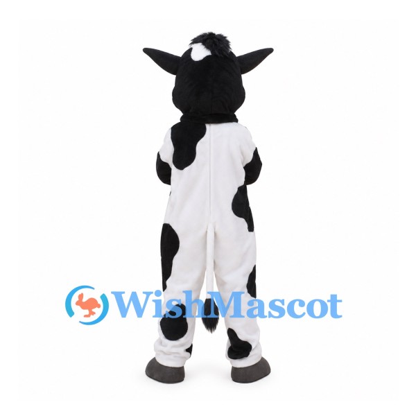 Black and White Cow Mascot Costume with Small Horns