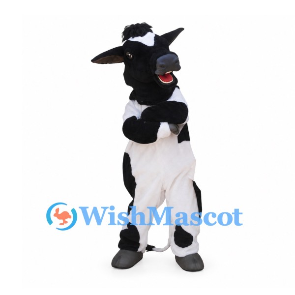 Black and White Cow Mascot Costume with Small Horns