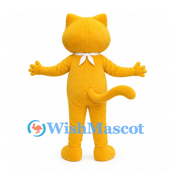Yellow Cat Mascot Costume with White Chest and Bow
