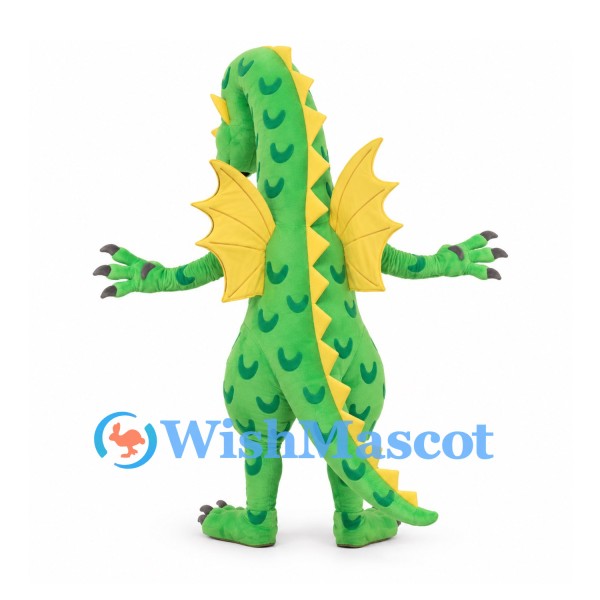Green Dragon Mascot Costume with Yellow Belly and Back Spikes
