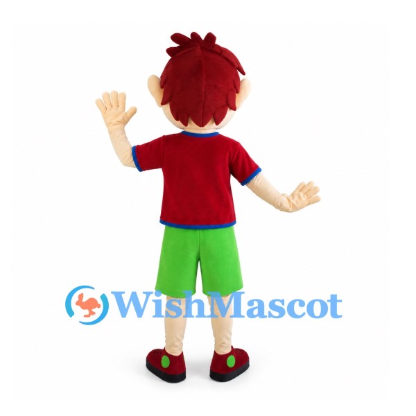 Boy Mascot Costume with Red Hair and Green Shorts