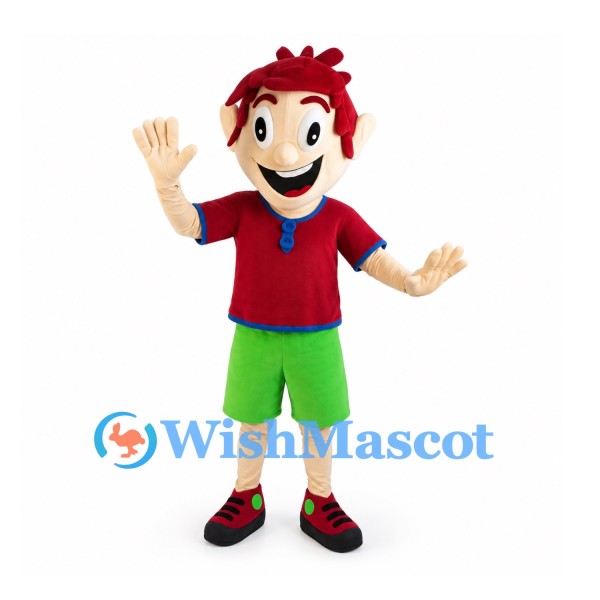 Boy Mascot Costume with Red Hair and Green Shorts