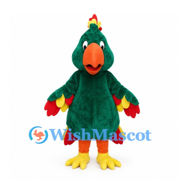 Green Parrot Mascot Costume with Red and Yellow Wings