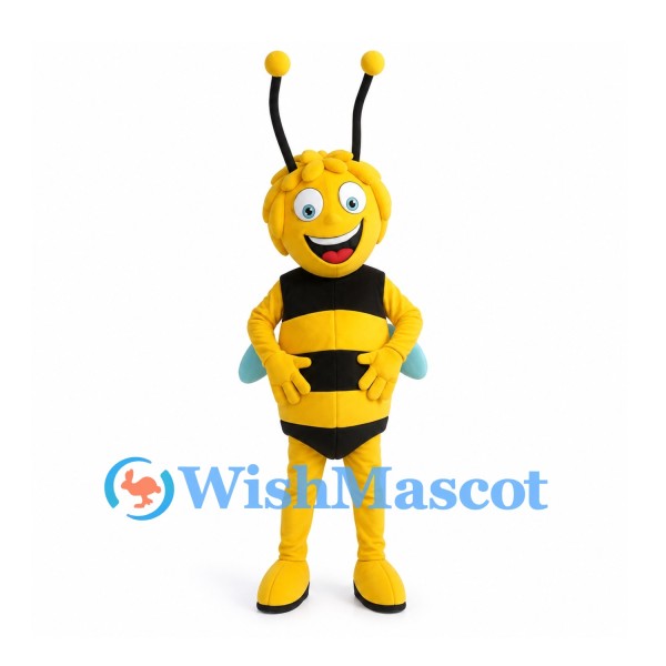 Bee Mascot Costume in Yellow and Black with Blue Wings