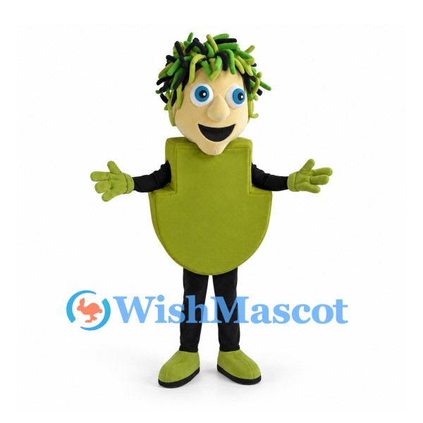 Green Monster Mascot Costume with Leaf-Like Hair