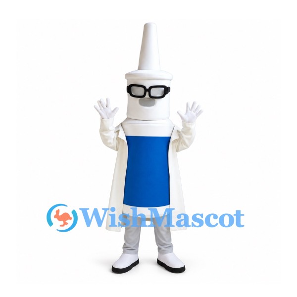 Syringe Mascot Costume with Glasses and White Lab Coat