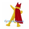 Yellow Cat Mascot Costume with Red Superhero Mask and Cape