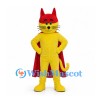Yellow Cat Mascot Costume with Red Superhero Mask and Cape