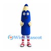 Blue Pencil Mascot Costume with Red and White Striped Socks