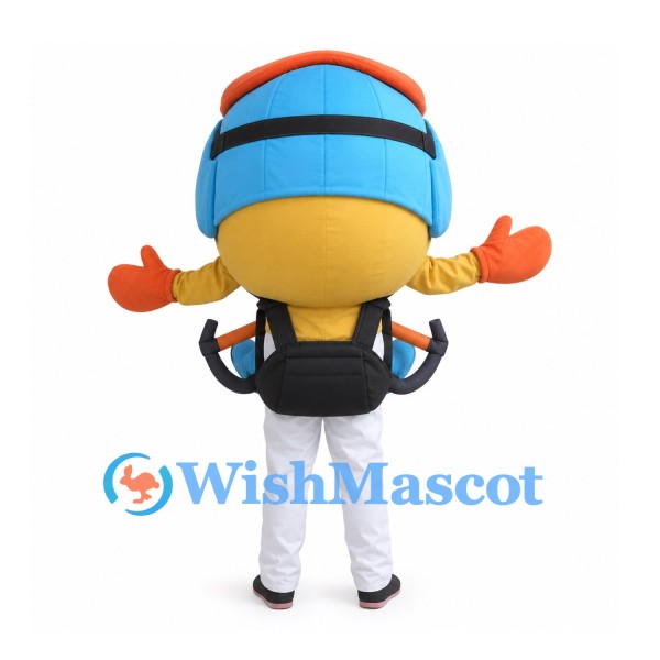 Smiley Face Mascot Costume with Blue Pilot Helmet