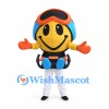 Smiley Face Mascot Costume with Blue Pilot Helmet