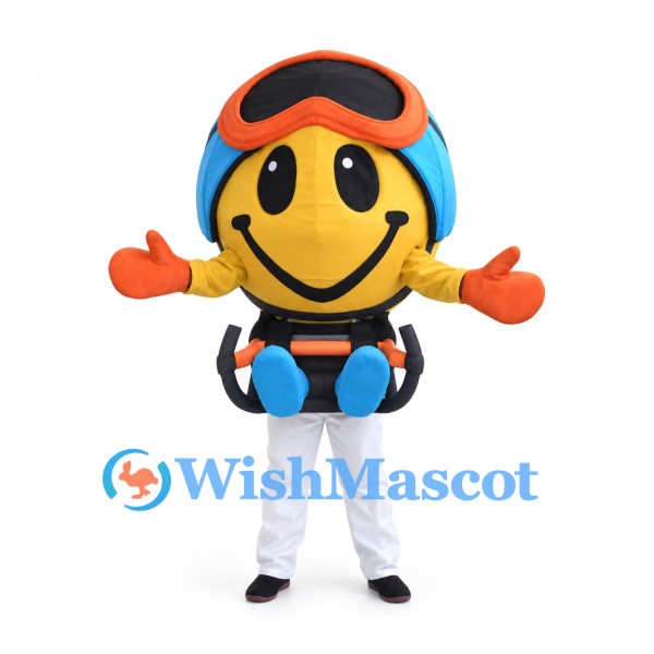 Smiley Face Mascot Costume with Blue Pilot Helmet