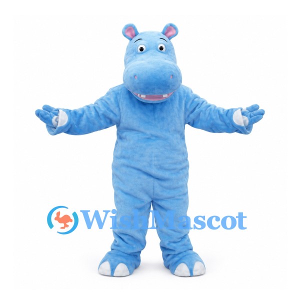 Blue Hippo Mascot Costume with Small Round Ears