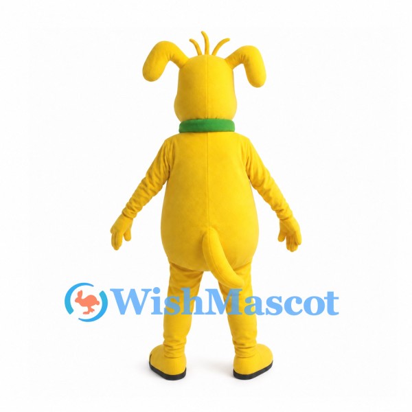 Yellow Dog Mascot Costume with Purple Nose and Green Collar