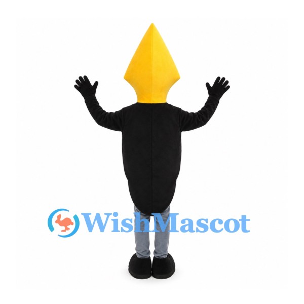 Fountain Pen Mascot Costume with Yellow Nib and Black Jacket
