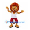 Lion Mascot Costume with White Sports Shirt and Red Shorts