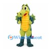 Green Dragon Mascot Costume with Yellow Belly and Small Wings