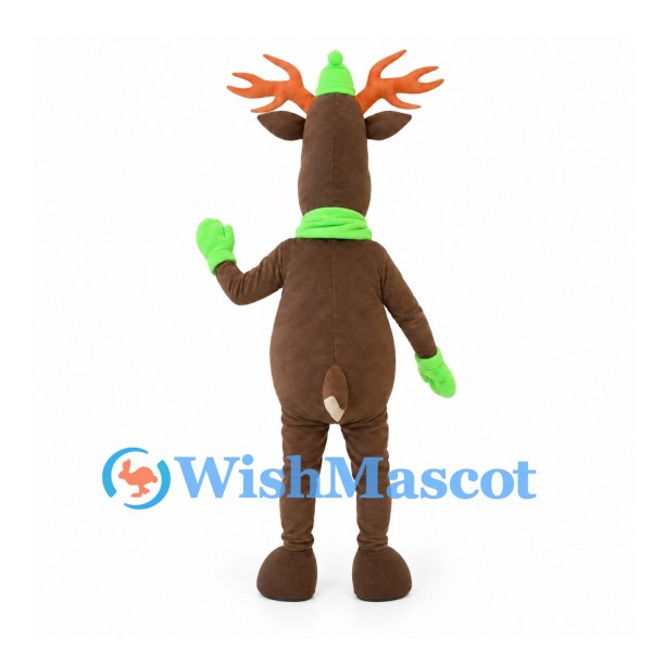 Reindeer Mascot Costume with Green Hat and Scarf
