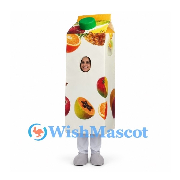 Tropical Fruit Juice Carton Mascot Costume with Green Cap