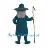 Wizard Mascot Costume with Teal Robe and Long Gray Beard