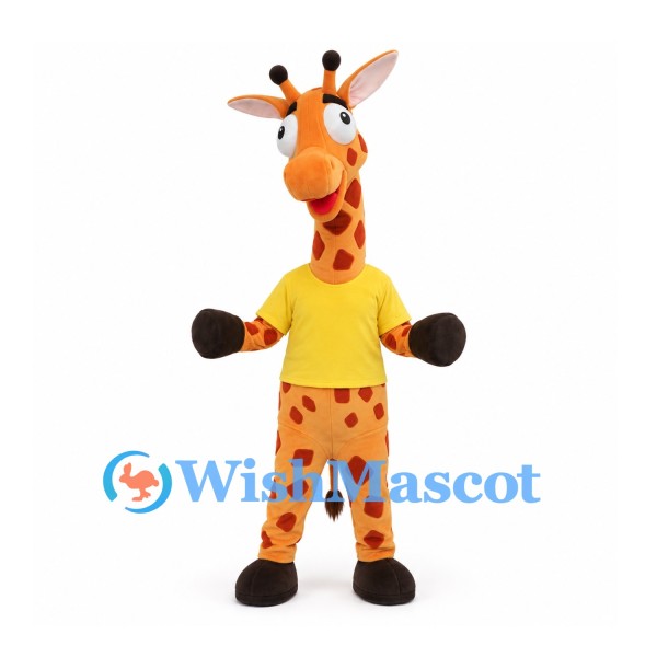 Giraffe Mascot Costume with Yellow T-Shirt
