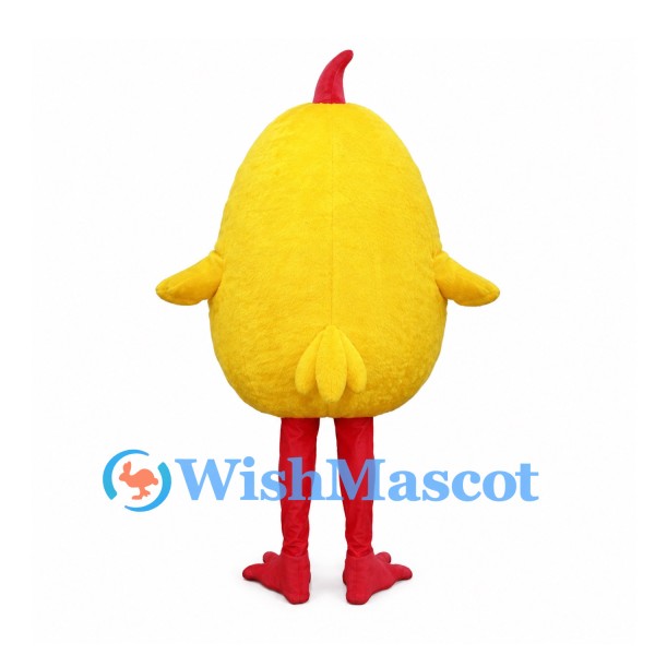 Yellow Chick Mascot Costume with Red Legs and Small Comb