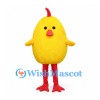 Yellow Chick Mascot Costume with Red Legs and Small Comb