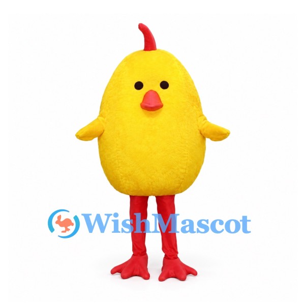 Yellow Chick Mascot Costume with Red Legs and Small Comb