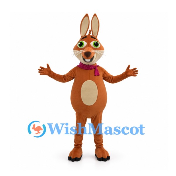 Brown Rabbit Mascot Costume with Purple Bow Tie